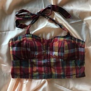 Pinup plaid halter neck bustier crop top